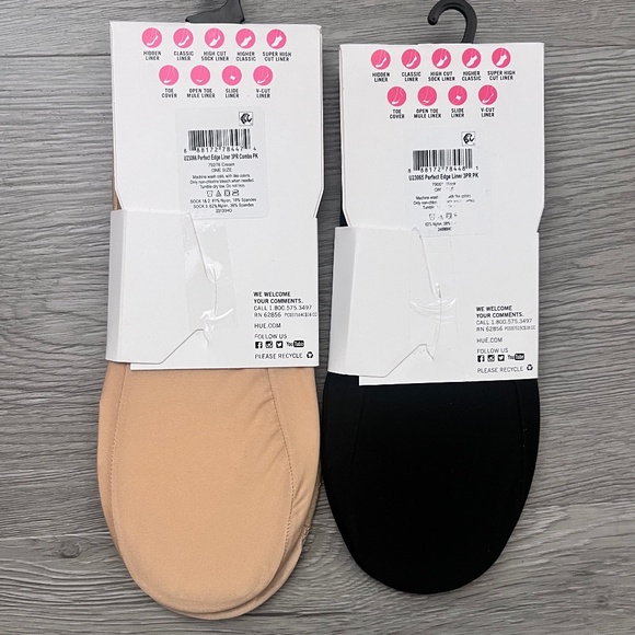 4 Pair of Women's HUE Classic Perfect EdgeLace/Solid Liners, Black/Beige - Picture 4 of 6